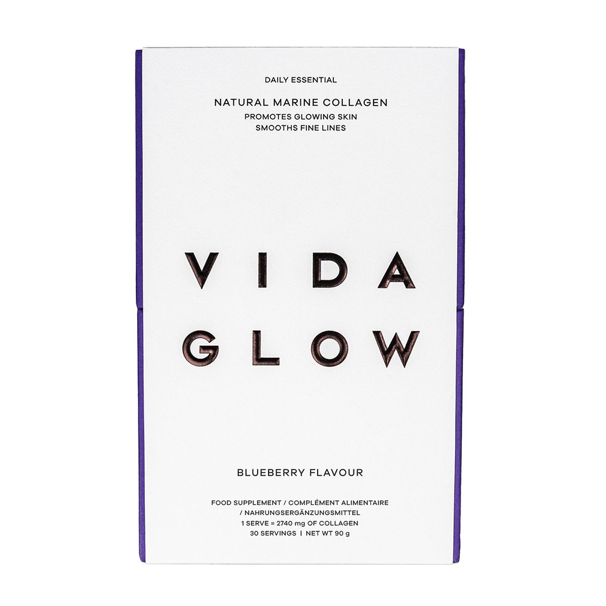 Vida Glow Natural Marine Collagen Sachets - Blueberry Flavour 30 x 3g Blueberry